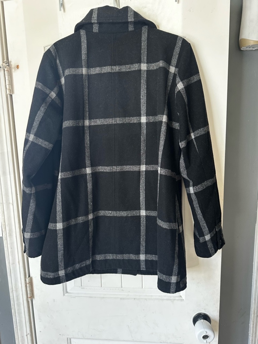 GAP Windowpane Plaid Wool Blend Double Breasted Peacoat Black Grey XL - Picture 4 of 6